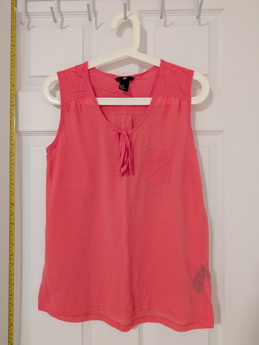 H&M Coral-Pink Sleeveless Tie-Neck Pocket Tank